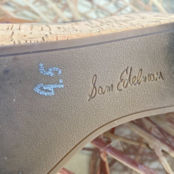 Sam Edelman Ramsey Shoes Sandals Cork High Wedge 9.5M Platform Camel - Picture 10 of 10